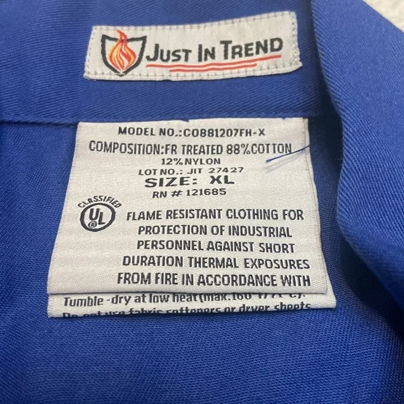 JUST IN TREND NWT Size XL Flame Resistant Long Sleeve Coveralls - Picture 8 of 10